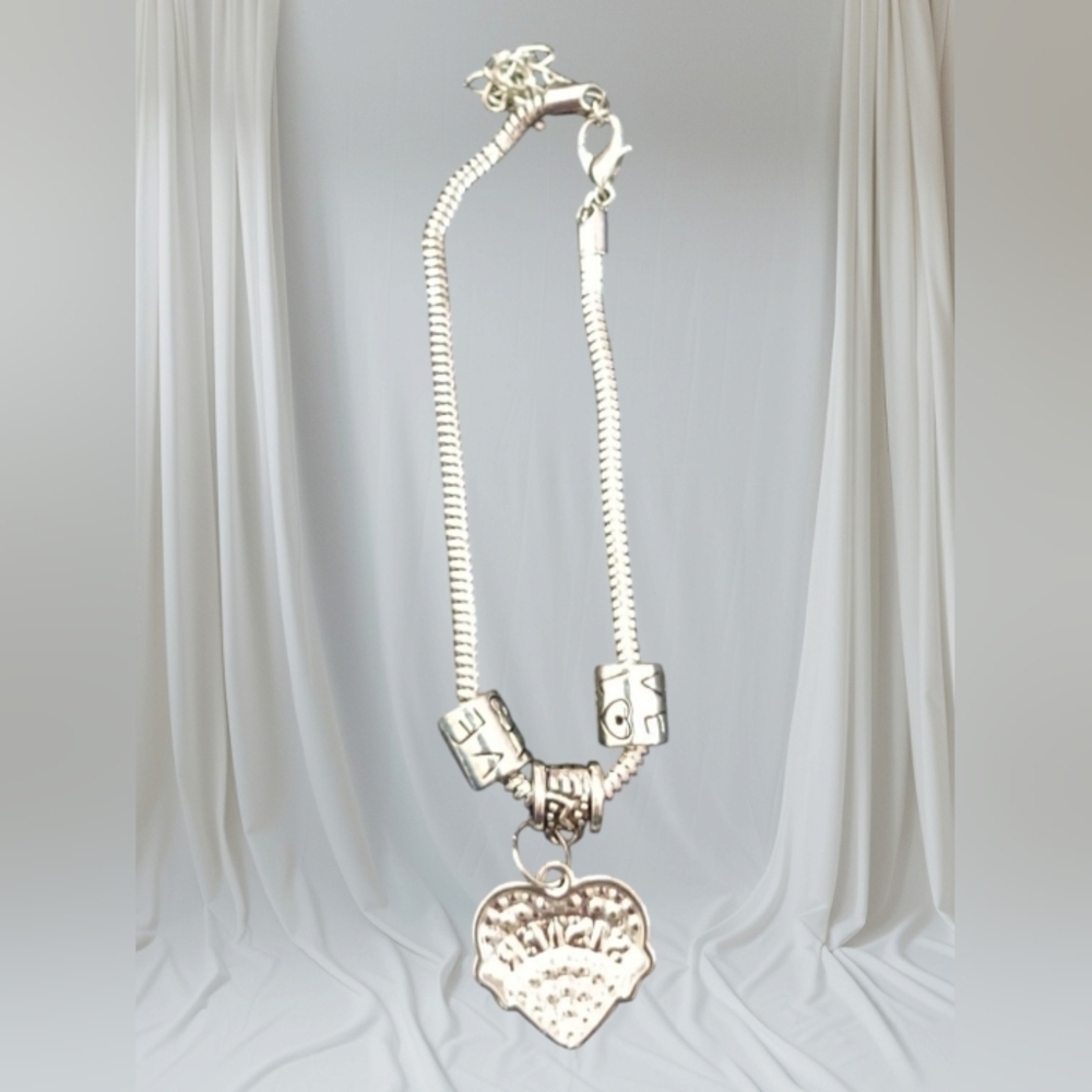 New Rhinestone Heart Charm Snake Chain Y2K Bracelet - Picture 2 of 4